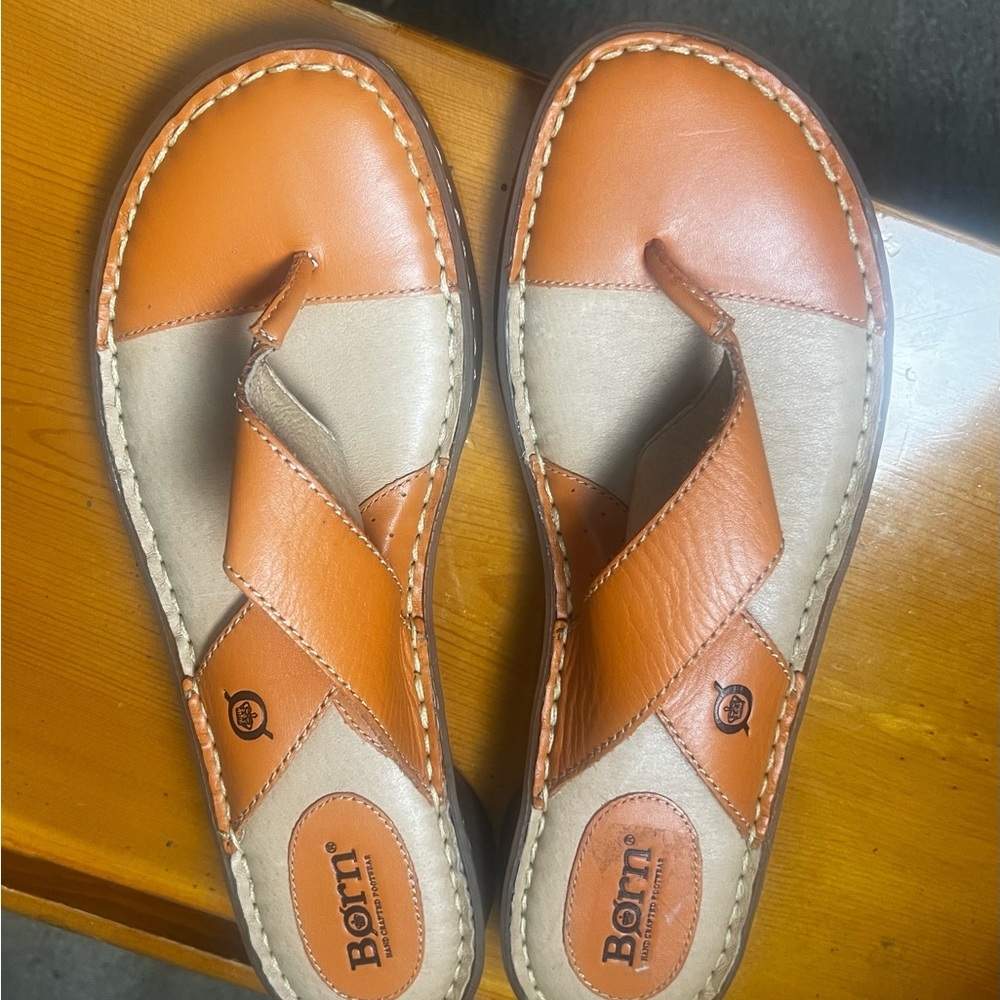 Born  Tan Leather Toe Sandals